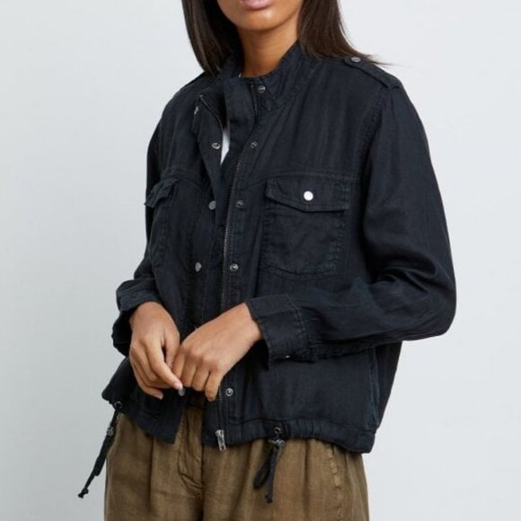 Rails Black "Collins" Linen Blend Utility Drawstring Jacket Medium - Picture 1 of 8